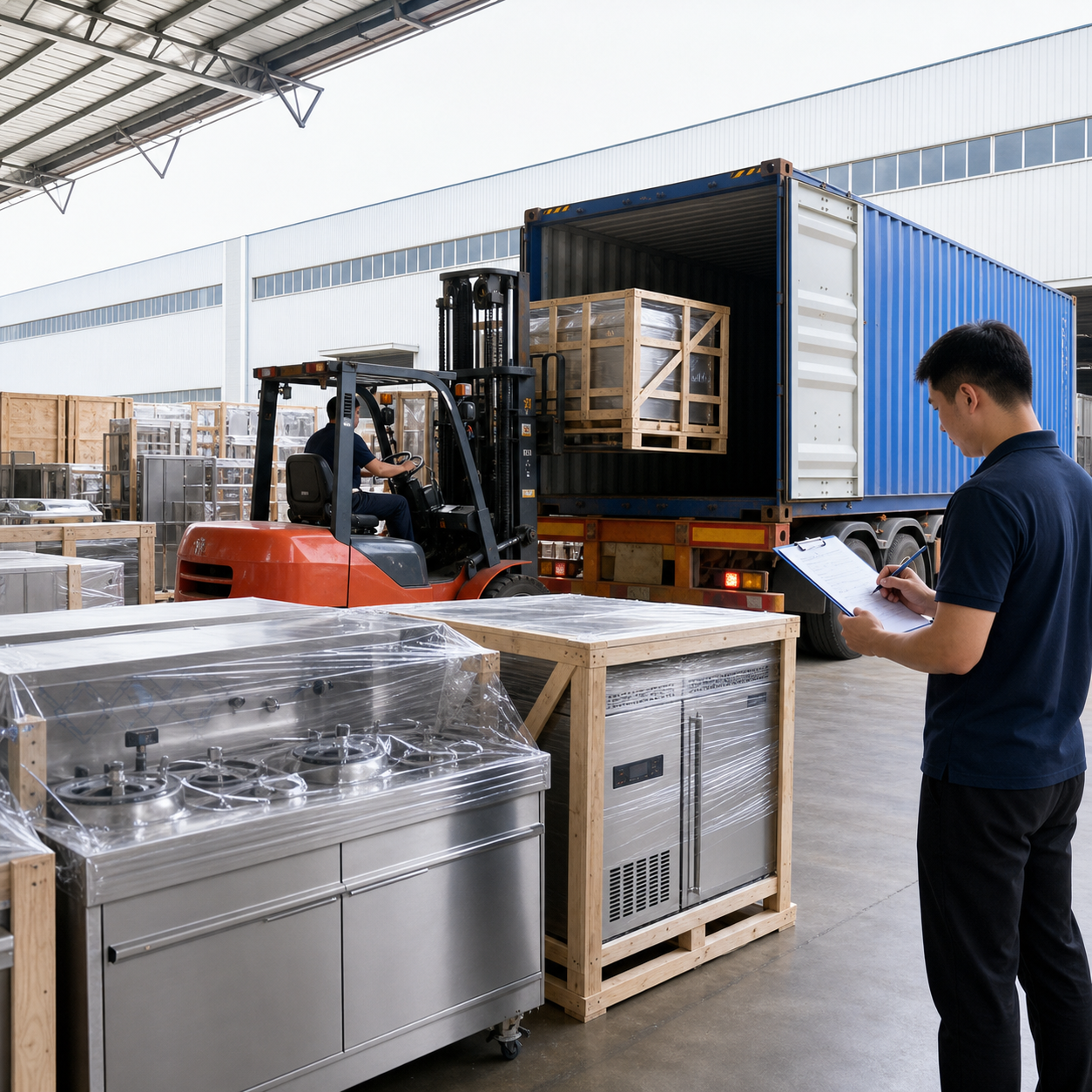 Restaurant and hotel kitchen equipment packing and container loading project support